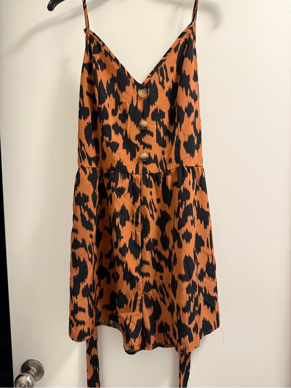 Spaghetti Strap Animal Print romper in Rust Black